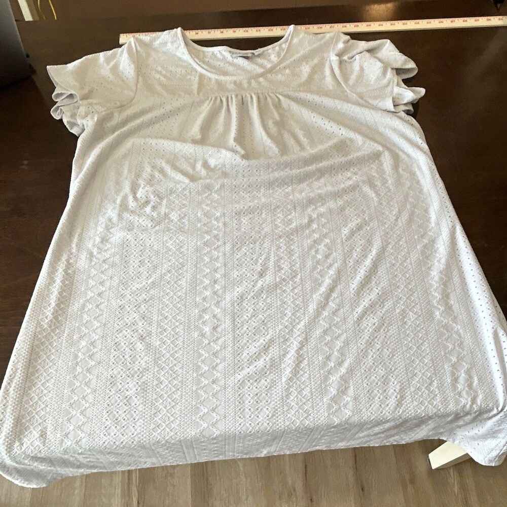 Kim Rogers Curvy White Lace Ruffle Flutter Short Sleeve Pullover Dress 2X, 0128